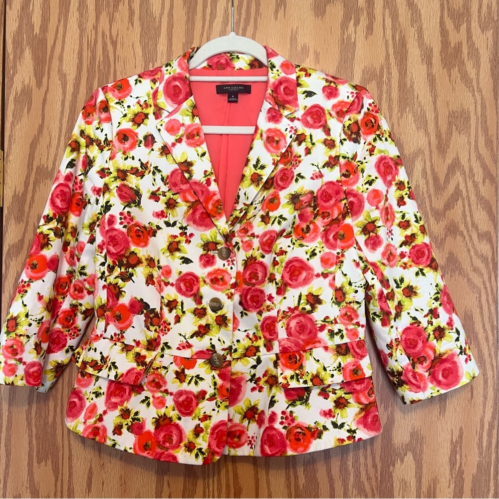 Ann Taylor Floral Blazer - Pink, White, Yellow